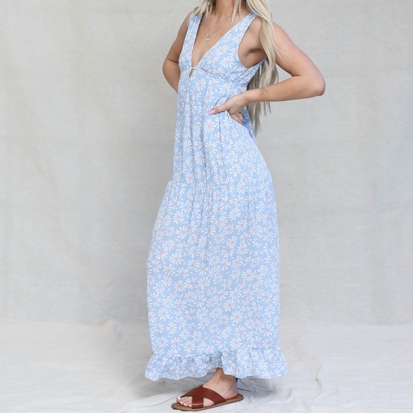 Daisy Empire Waist Blue Summer Maxi Dress Sundress - Size Small - Picture 4 of 5